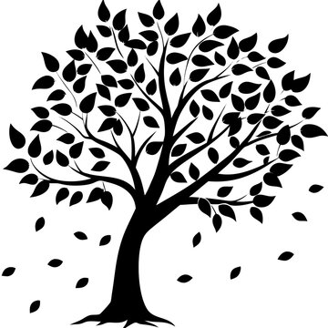 "Beautiful AI graphic design file of a tree shedding leaves with a clean white background, perfect for microstock and digital projects."
