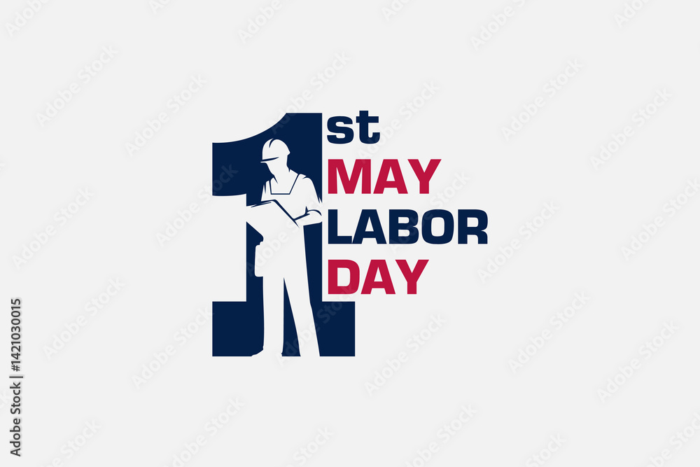 Fototapete labor day logo design template with american flag and isolated background. happy labor day typograph