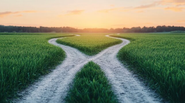 A crossroads branching into multiple paths symbolizes the many choices in life. Defining your own life path without being pressured by society or others.