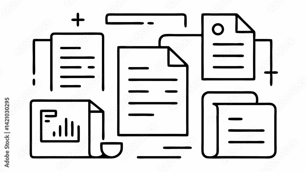 Poster vector set of editable document icons illustrating data management forms files and office-related vi