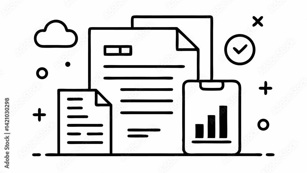 Poster editable line icon collection of document management concepts with vector illustrations perfect for 