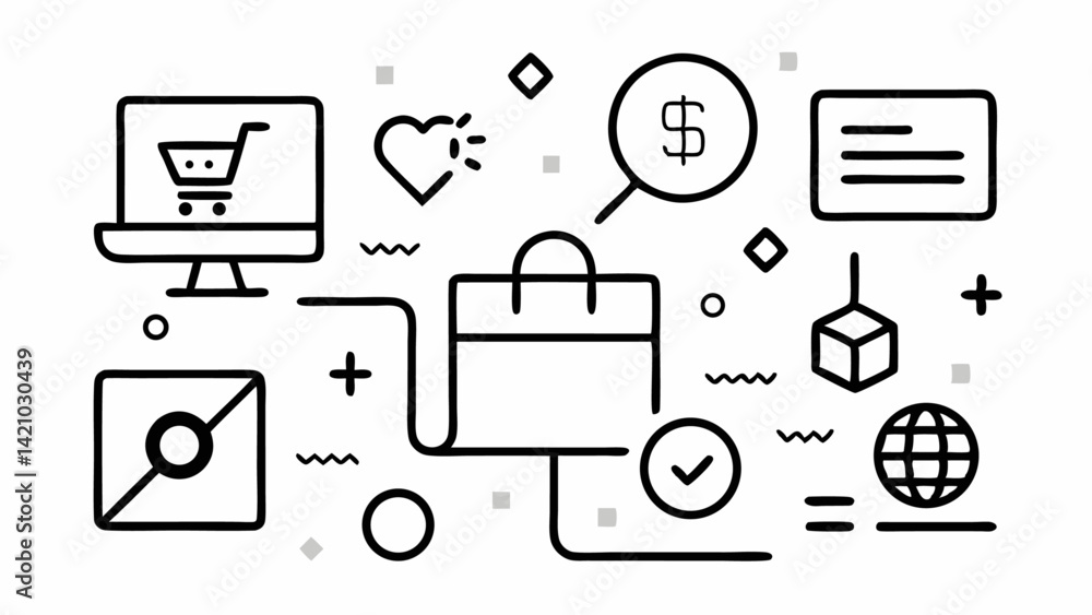 Poster vector line style e commerce icons designed for web and mobile interfaces, offering versatile usage 