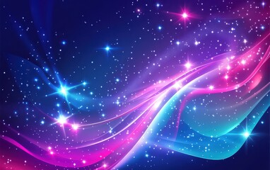 Abstract Space Background with Stars and Flowing Light