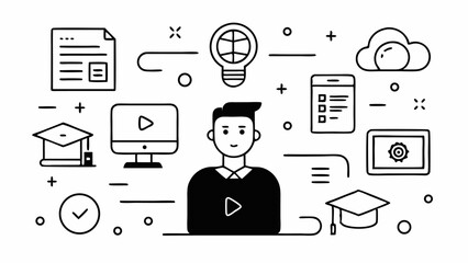 E learning line editable vector icons suitable for online education platforms, course apps, remote teaching tools, and digital study resource web interfaces