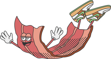 Retro and cartoon style bacon character illustration