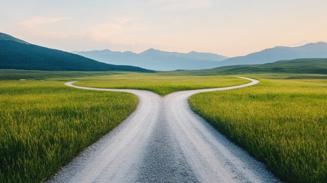 A crossroads branching into multiple paths symbolizes the many choices in life. Defining your own life path without being pressured by society or others.