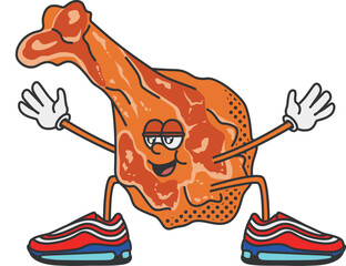 Retro and cartoon style fried chicken character illustration