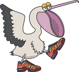 Retro and cartoon style pelican character illustration