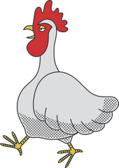 Retro and cartoon style chicken character illustration
