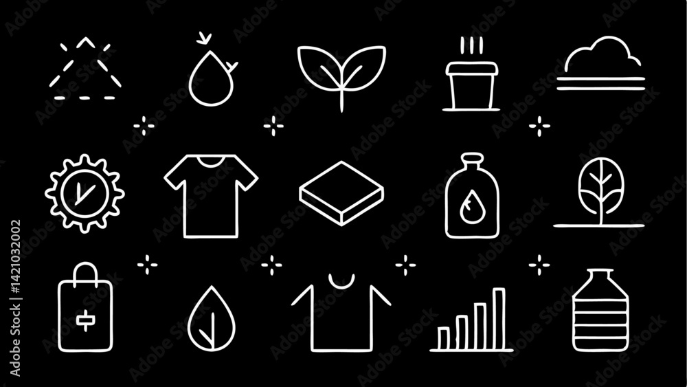 Poster fabric features editable icon set with line vector illustrations showcasing textile properties, garm