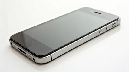 Modern smartphone lying on white surface. Studio product photography. Design for banner, poster, print