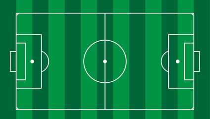 Top view of green football field with white lines, showing full pitch layout and markings 