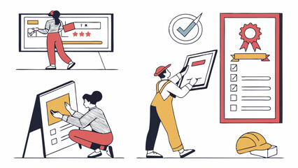 Business Quality Control Checklist, Certificate, Rating Stars Flat Vector Art