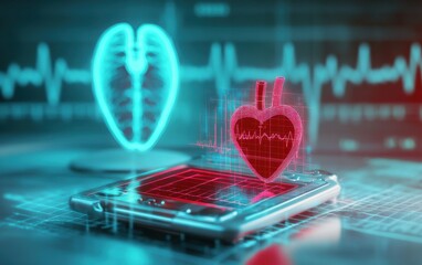 Heart and Lungs on Smartphone Displaying Medical Data