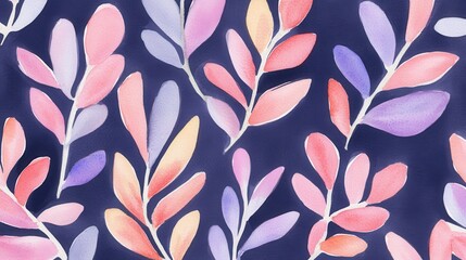 Watercolor leaves dance on a deep indigo canvas