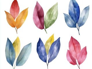 Obraz premium Watercolor leaves in a rainbow of hues