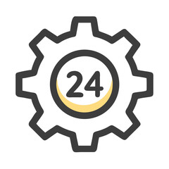 Obraz premium 24-Hour Gear Icon Representing Round-the-Clock Technical Support and Continuous Operation
