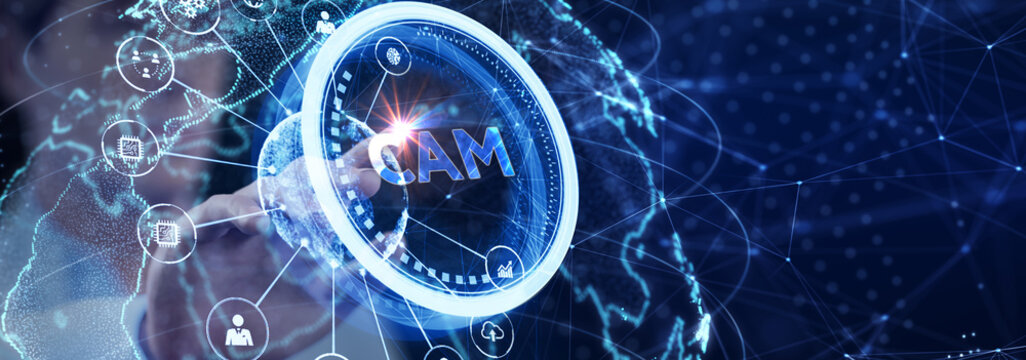 CAM Computer-aided manufacturing industrial technology automation concept.