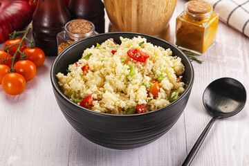 Vegan cuisine couscous with vegetables