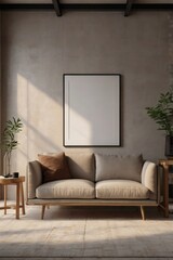 Modern Minimalist Wall Art Mockup with Empty Frame in Cozy Living Room