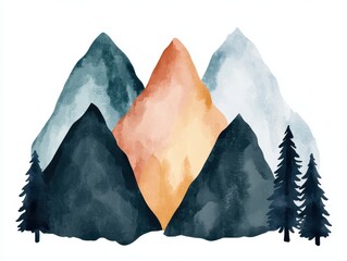 Watercolor Mountain Majesty Peaks and Pines in Hues of Wonder