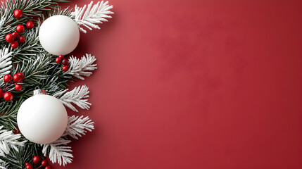 White Christmas Ornaments and Red Background