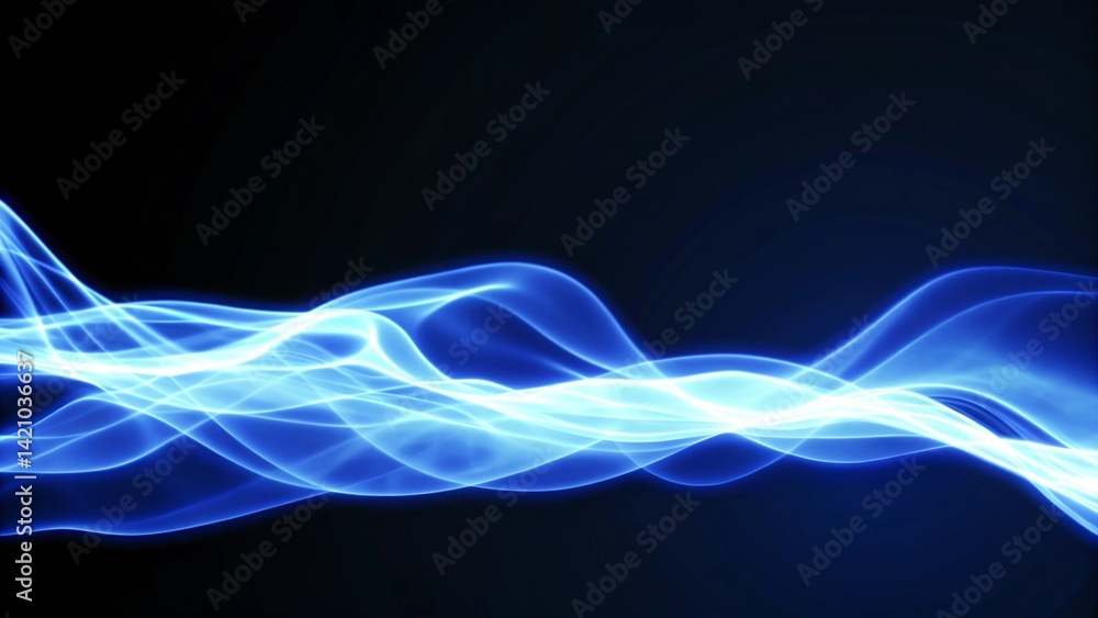 Poster abstract magic light blue background, glowing particles swirling in motion with ethereal sparkles, d