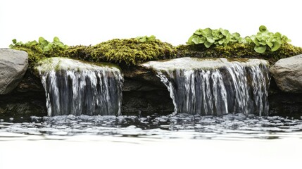 Serene Waterfall Over Rocks with Greenery and Tranquil Atmosphere