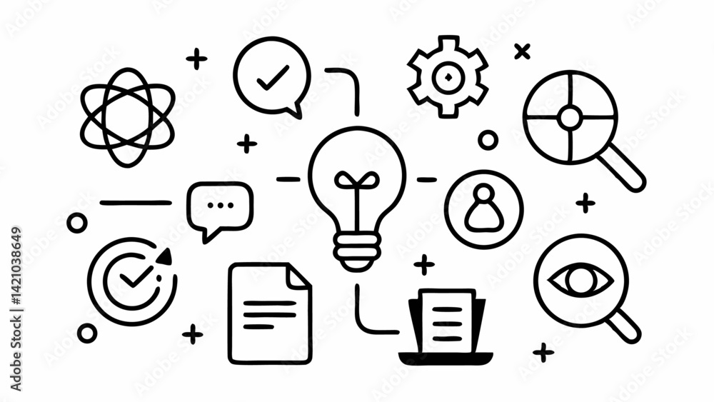 Poster creative idea concept icons in editable line vector format featuring innovation, strategy, and solut