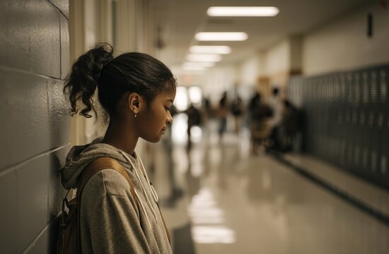 Teenager Experiences Feelings of Isolation in School Hallway: Navigating Adolescent Emotions and Social Dynamics