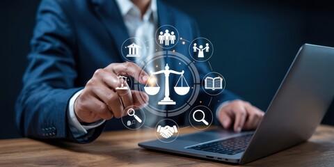 Legal technology and justice system concepts.