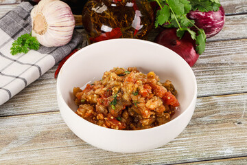 Grilled vegetables salad - Eggplant, tomato and pepper