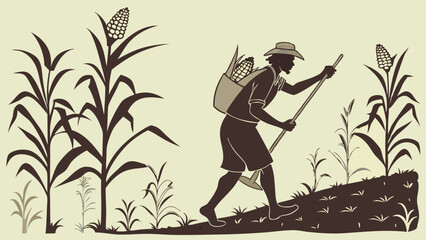 Corn Field Agriculture Farmer Silhouette Illustration Harvesting Crop
