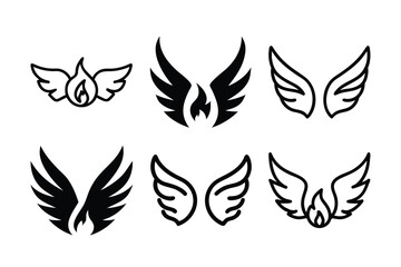Six Unique Wing Tattoo Silhouette Designs in Vector Style