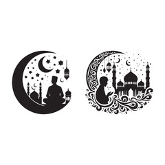  Set of a stylized graphic featuring a silhouette of a Eid ul Adha Mubarak vector illustration.