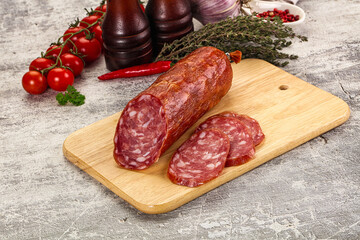 Italian pork Salchichon sausage with slices
