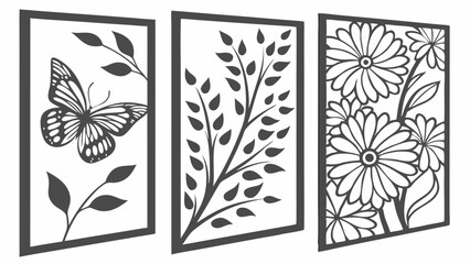 Laser Cut Silhouette Nature Metal Wall Art Butterfly Flowers Leaves Panels