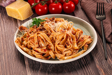 Italian pasta bolognese with beef minced meat