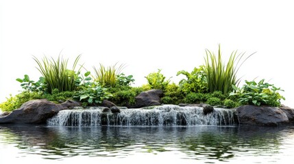 Fototapeta premium Serene Waterfall with Lush Greenery and Calm Reflections