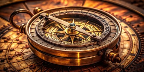 Obraz premium Antique navigation instrument with ornate details, featuring a rotating dial with directions marked in degrees , cartography, navigational instrument