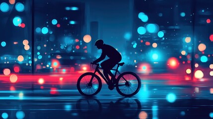 Night Rider: Silhouetted Cyclist Against Vibrant City Lights