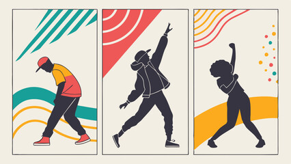 Modern Graphic Dance Posters - Set of 3 Bold Colors Art