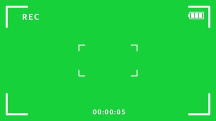 4K animated frames from video camera footage with green screen background, Green Screen Camera Viewfinder with REC Icon and Timer