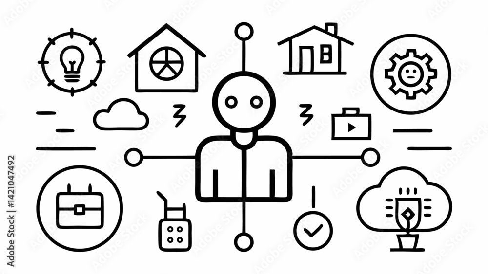 Poster innovations editable icons set featuring modern vector illustrations for creative design and digital