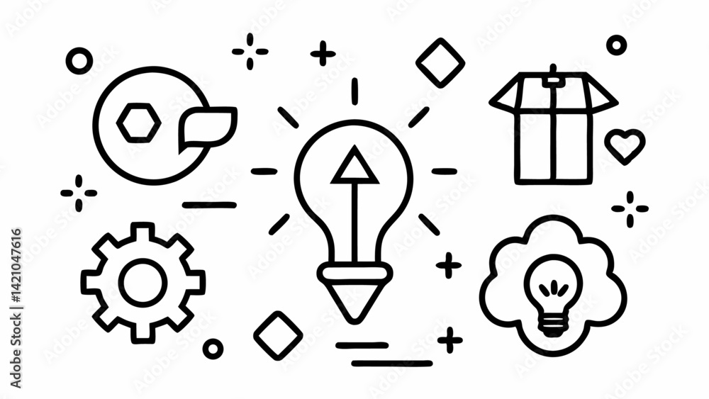 Poster editable line icons themed around brainstorming and creative inspiration perfect for idea generation