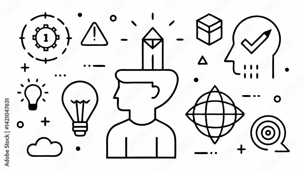 Aufkleber inspiration and brainstorm editable line icon collection ideal for design thinking creativity sessio