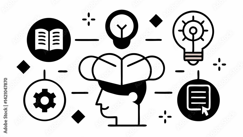 Poster editable vector icons representing knowledge and education designed in a clean line style for online