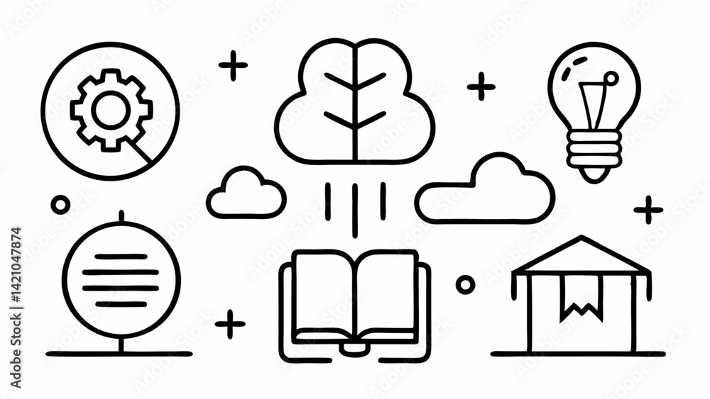Poster knowledge line icon set in editable vector style perfect for e learning educational websites informa