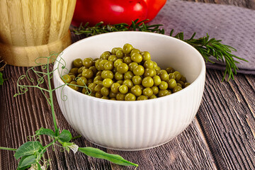 Sweet young canned green peas