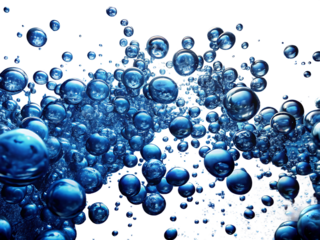 blue bubbles under water on white background